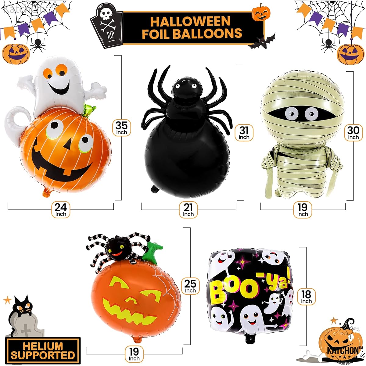 Halloween Foil Balloon Decorations – Pack of 8 | Halloween Balloons for Halloween Party Decorations | Halloween Mylar Balloons for Halloween Decorations | Halloween Birthday Spider/Ghost Balloons