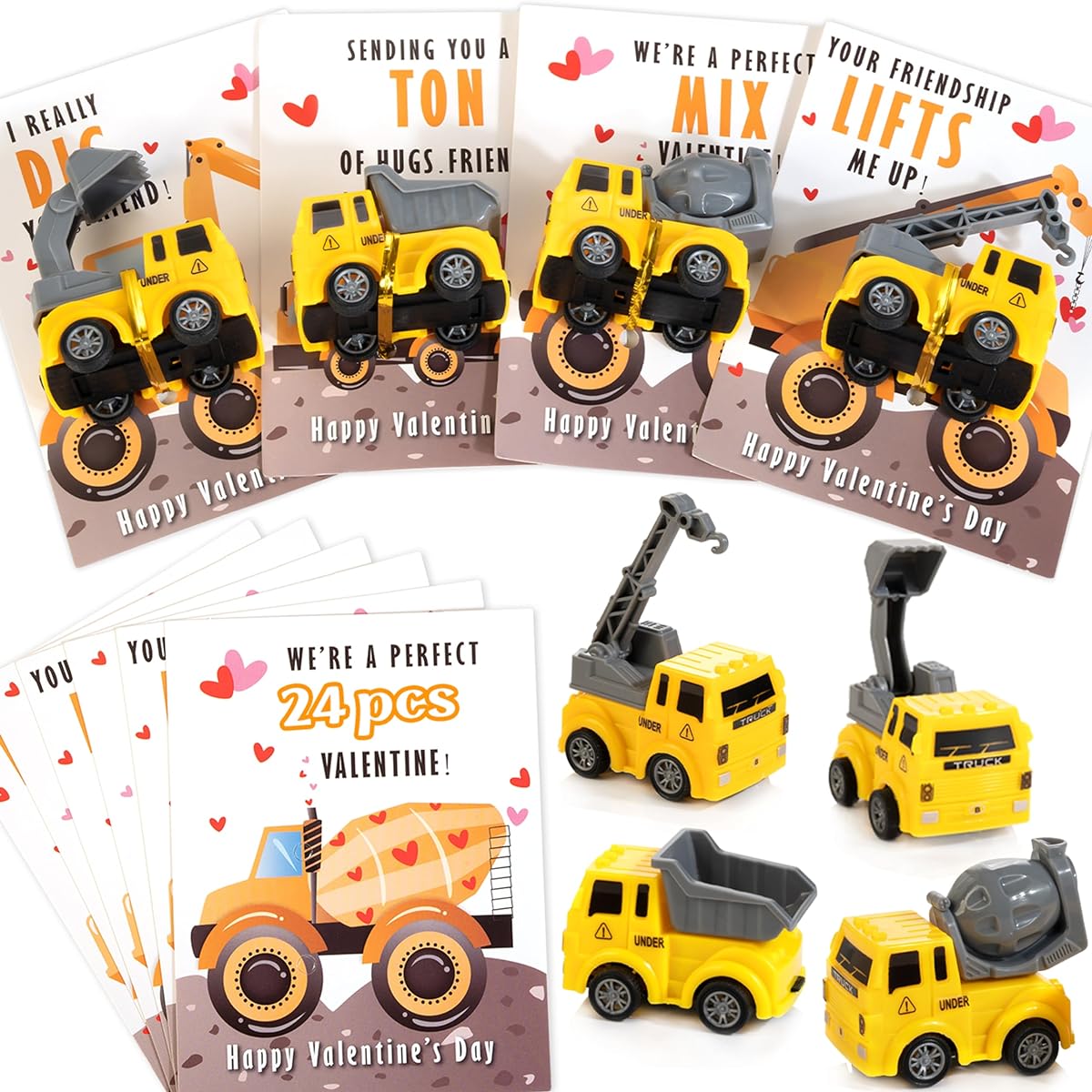Thigreact Valentine's Day Cards for Kids - Valentine's Day Gifts for Kids - Construction Vehicle Greeting Cards - Classroom Exchange Prizes