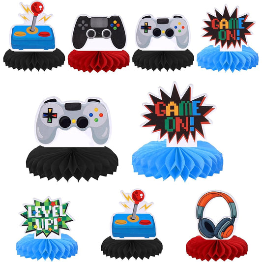 6 Piece Video Game Honeycomb Table Centerpiece Game On Controller Gamepad Table Topper Centerpiece Game Theme Baby Shower Kids Boys Girls Birthday Party Table Decoration Supplies