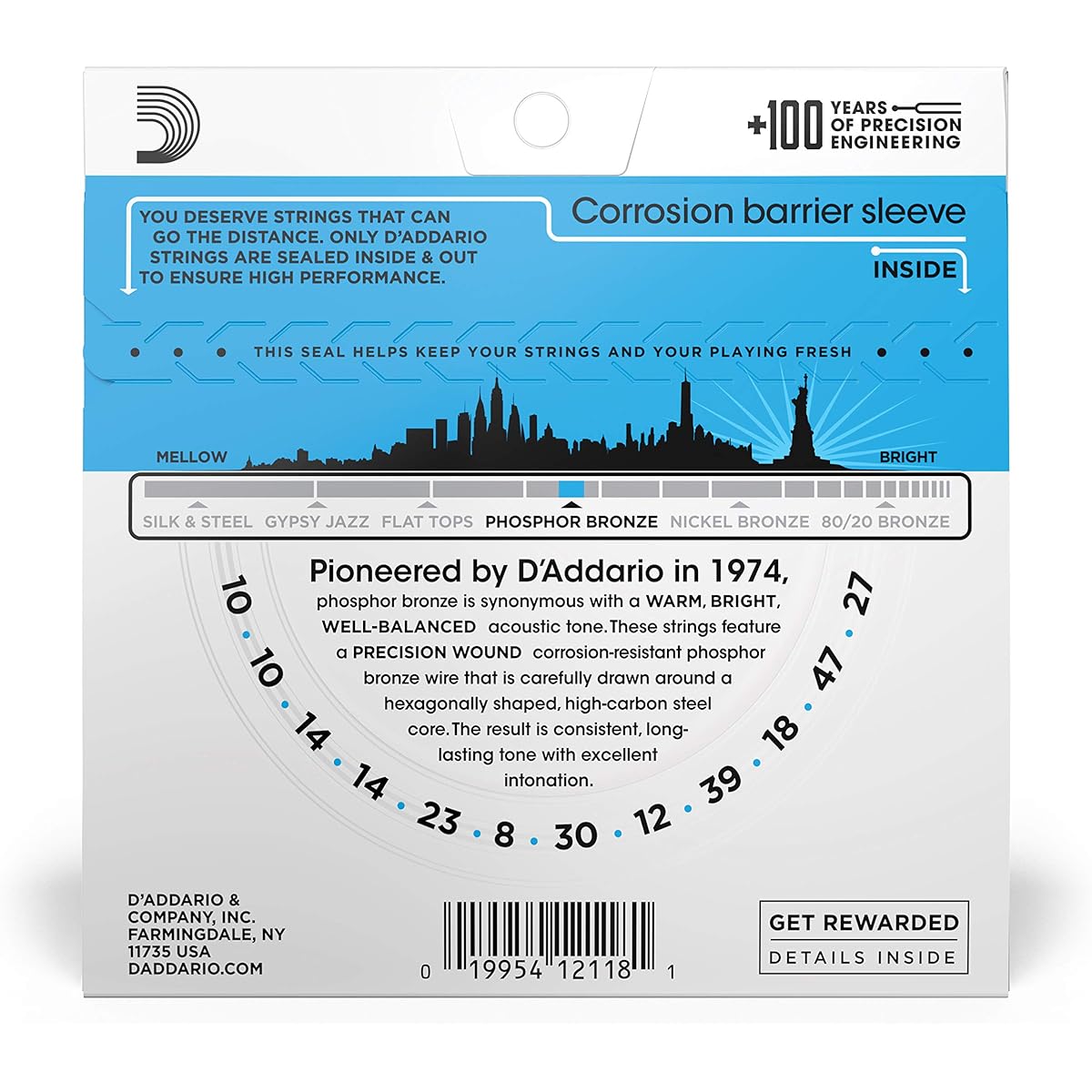 D'Addario Acoustic Guitar Strings Phosphor Bronze Light 12 Strings .010-.047 EJ38 x 10 Set [Domestic Genuine Product]