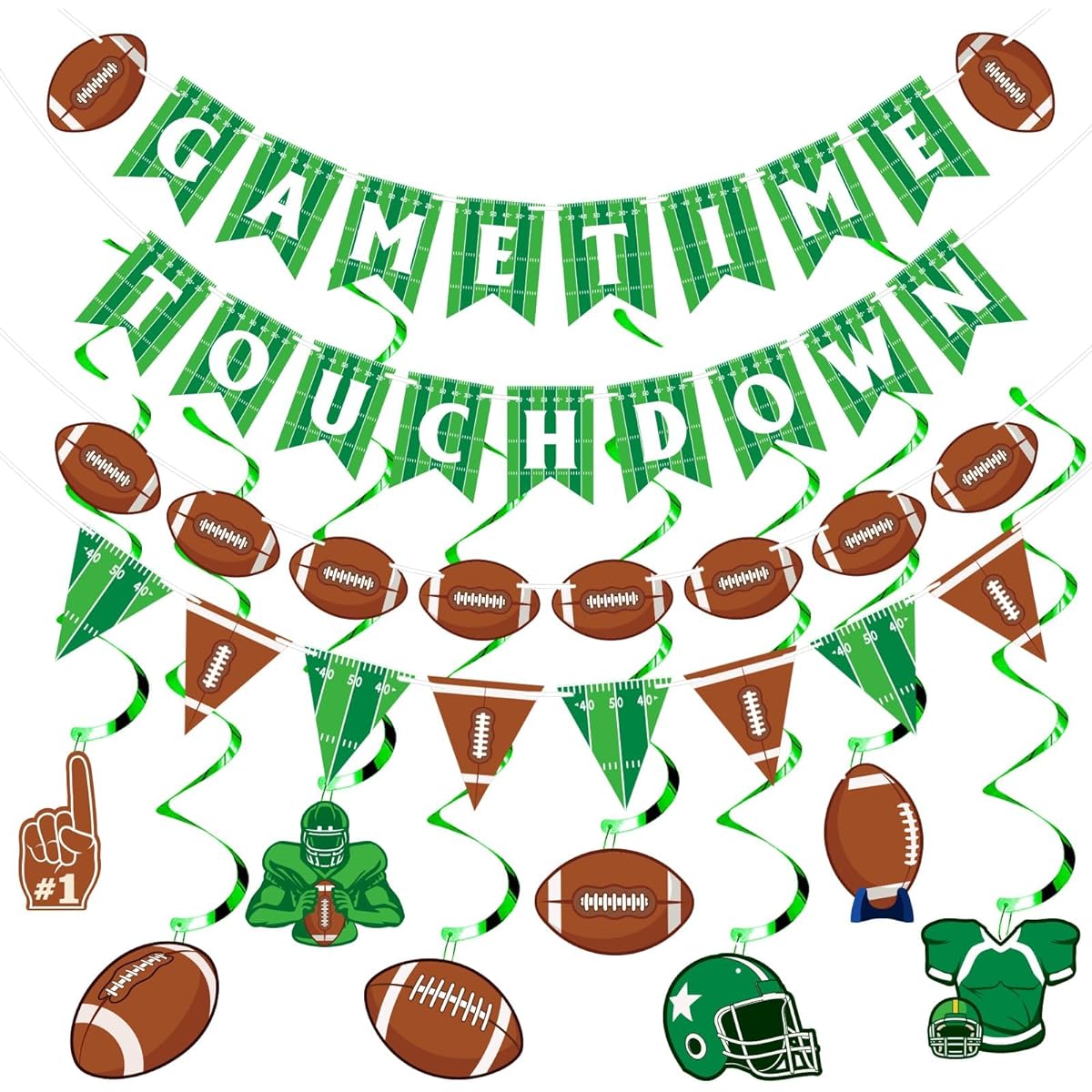 Football Hanging Swirl Banner Decoration Supplies Game Time Touchdown Banner Pennant Banner with Hanging Spirals for Sports Tailgate Game Day Birthday Party