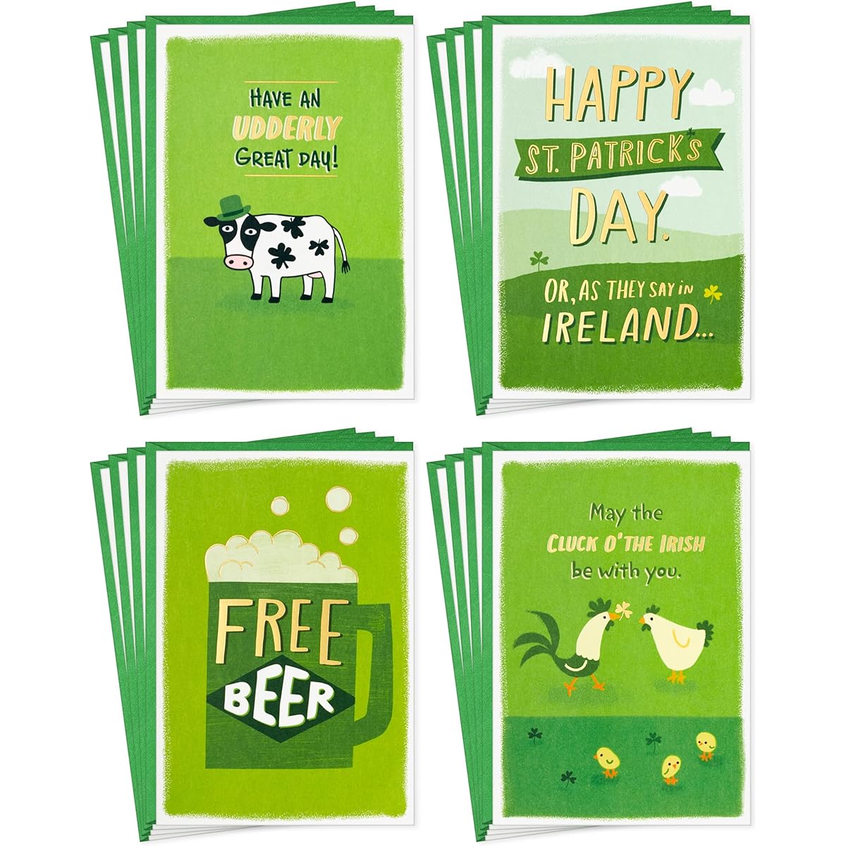 Hallmark Funny St. Patrick's Day Card Assortment (16 Cards with Envelopes) for Friends and Family