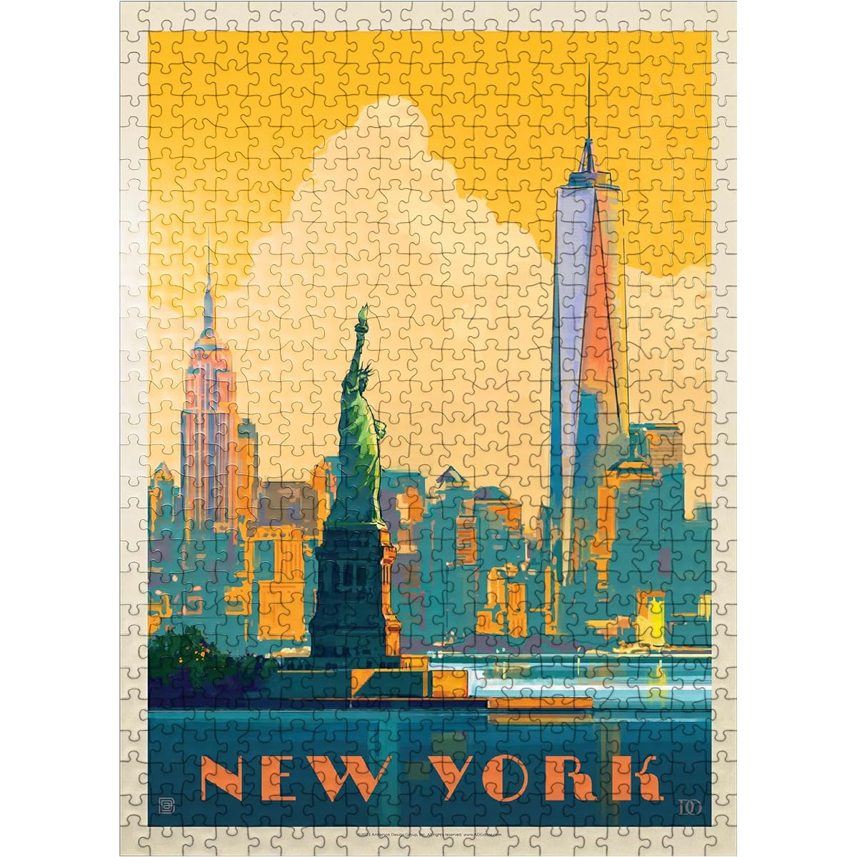 New York City: Skyline Glow Vintage Poster - Premium 500 Piece Jigsaw Puzzle for Adults