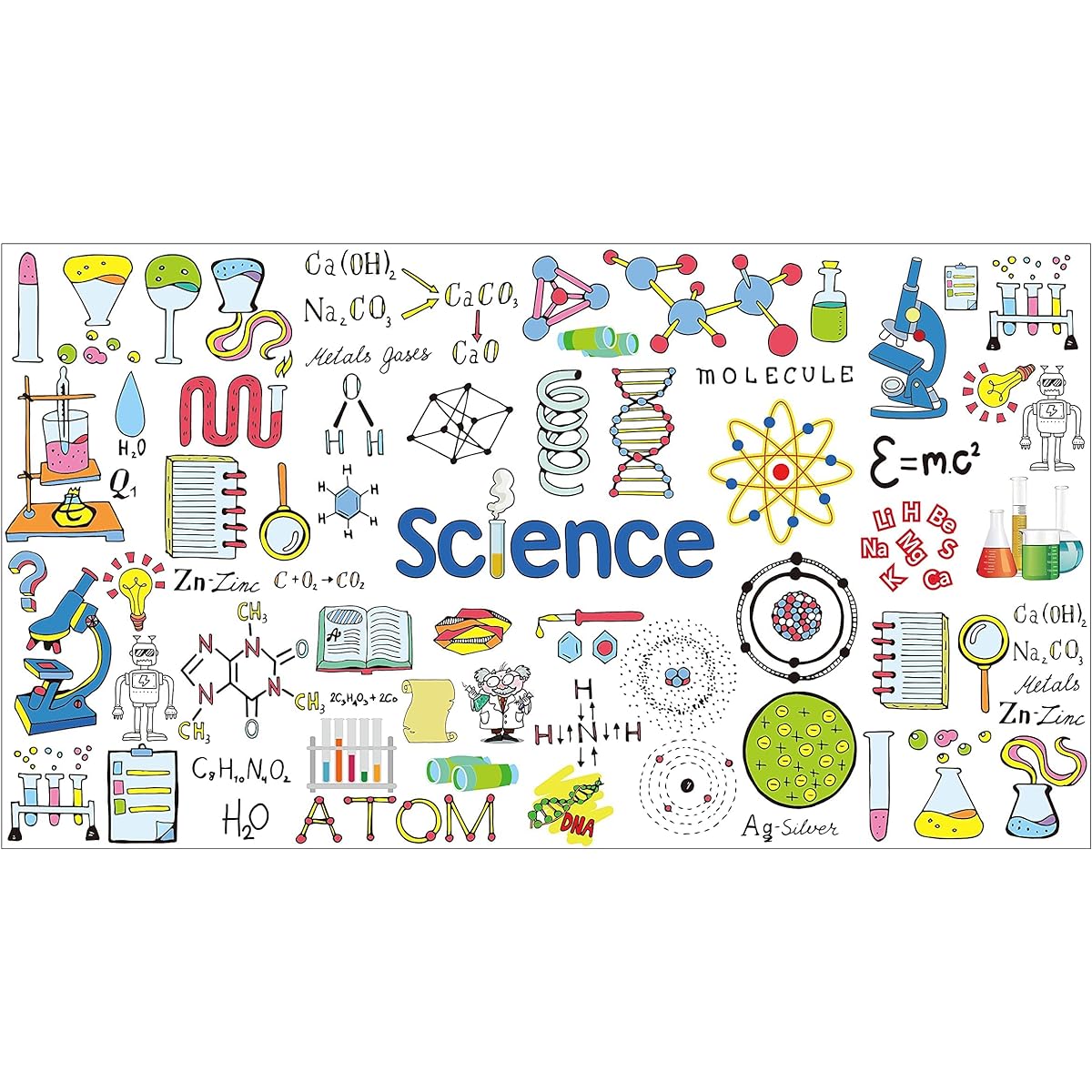 Science Theme Birthday Decorations Kit, Happy Birthday Banner & Science Table Cover, Chemistry Geometry, Astronomy, Biology, Physics Table Decorations for Mad Science Kids Birthday Science Laboratory Party