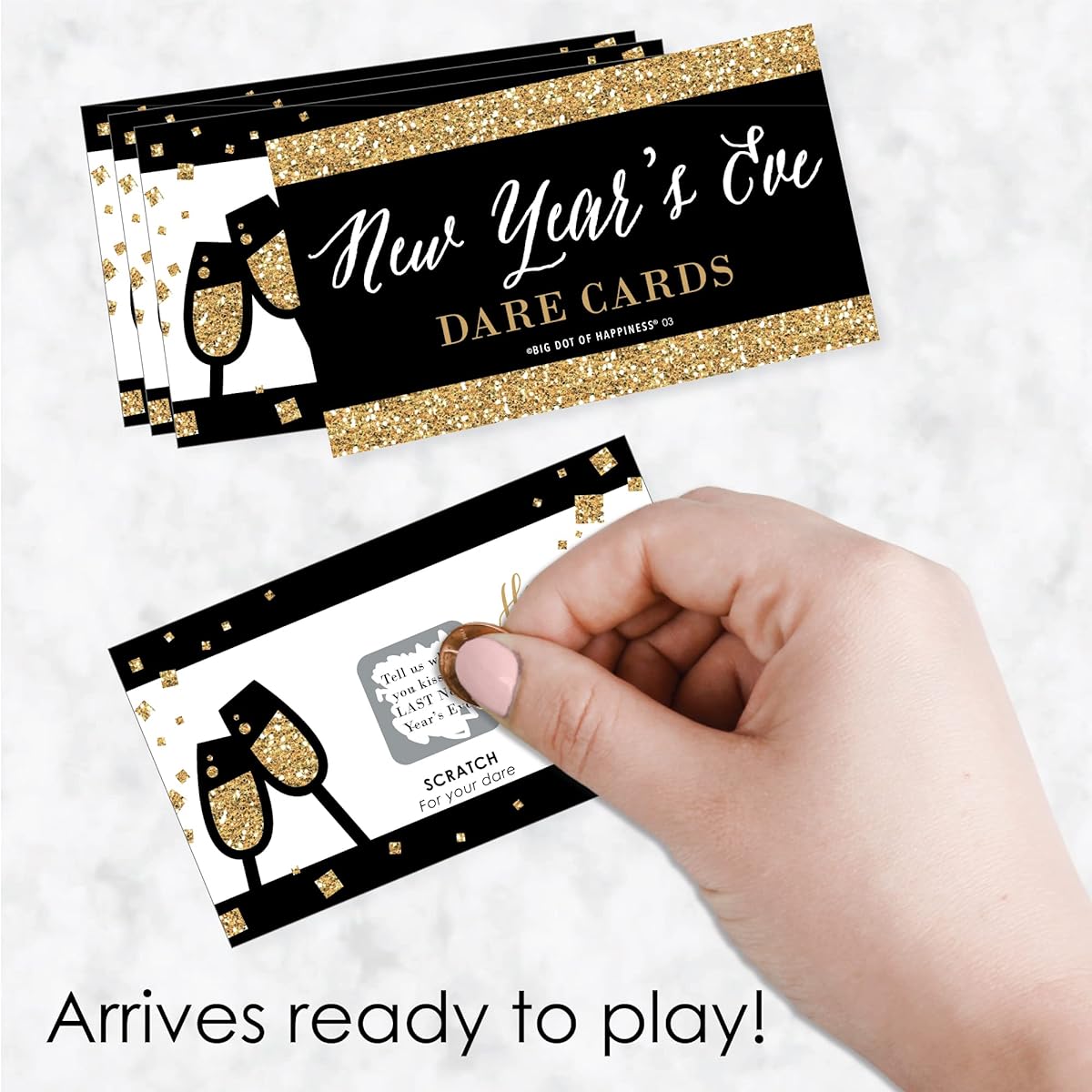 Big Dot of Happiness New Year's Eve - Gold - New Year's Eve Party Game Scratch Off Dare Cards - 22 Cards