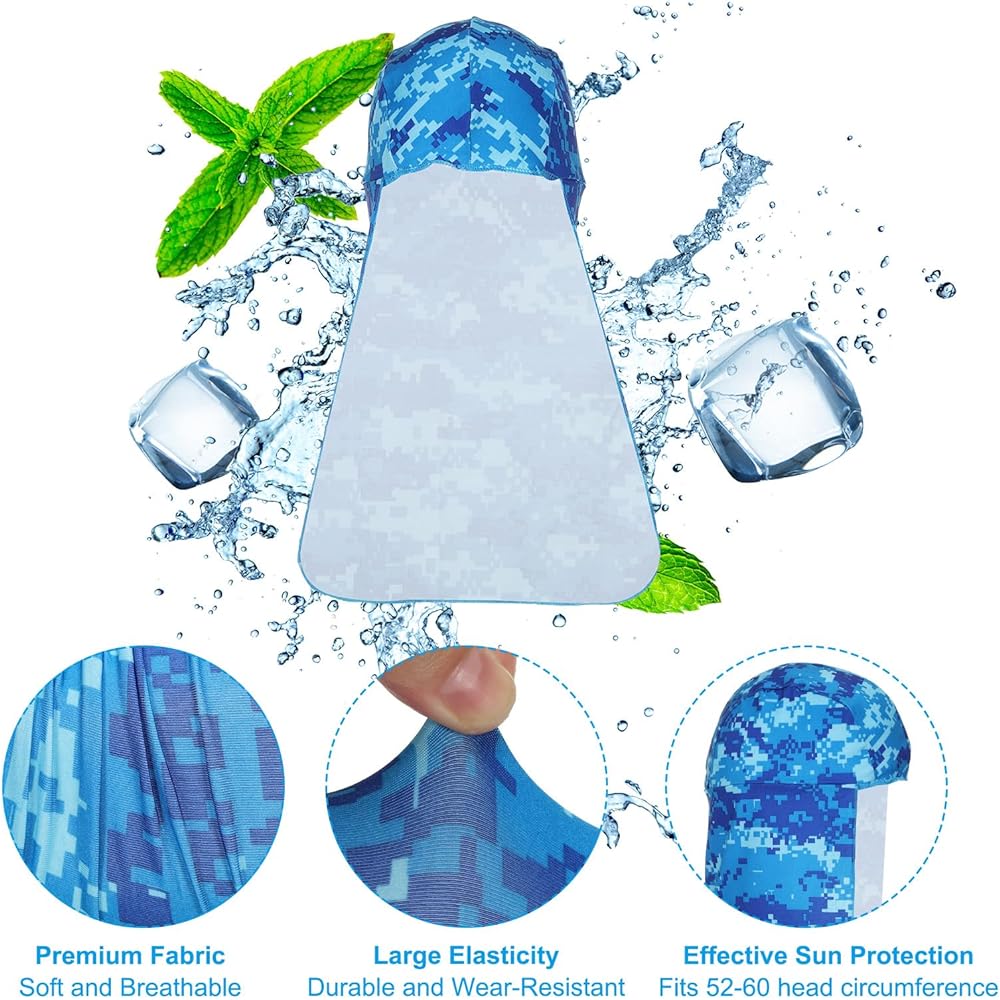 PATIKIL Hard Hat Sunshade 6 Pack Cool Skull Cap Quick Dry Neck Shade Cap for Men Women Camo Blue