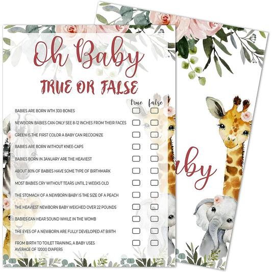 Truth or Fake Baby Shower Game Gender Reveal Party Supplies Jungle Animal Safari Floral Green Party Decorations - 30 1 Game Cards 1 Answer Card (bb002-yx03)