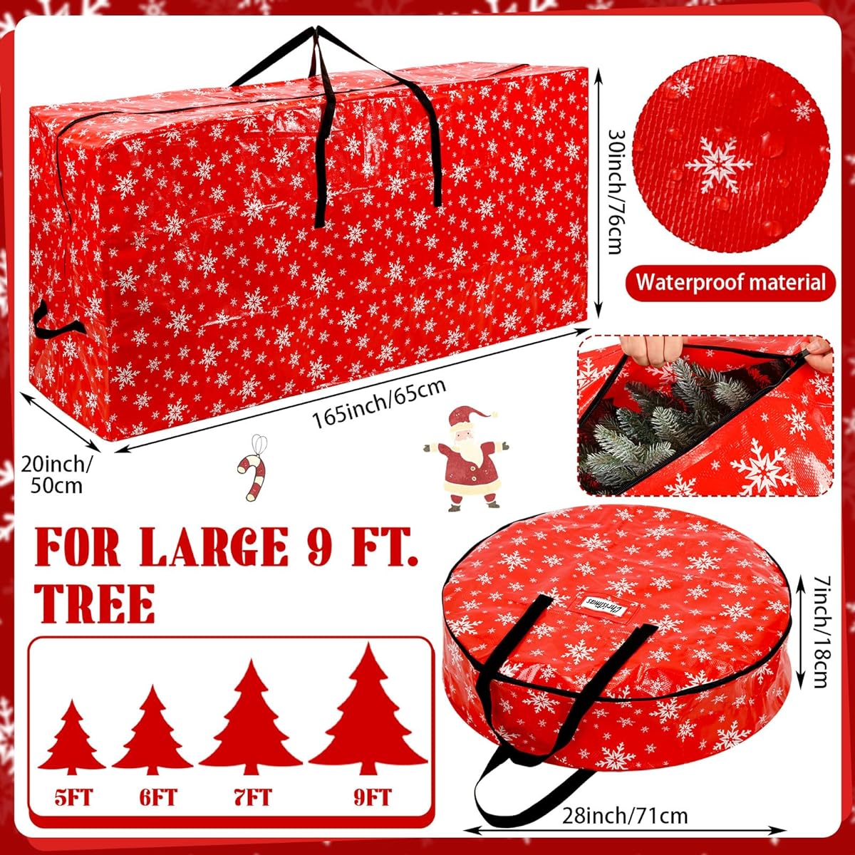 Paterr 1 Pack Christmas Tree Storage Bags, Fits Trees up to 9 Feet, 28" Christmas Wreath Storage Container, Large Waterproof Zipper Bag with Handles for Christmas Holiday Party(Snow)