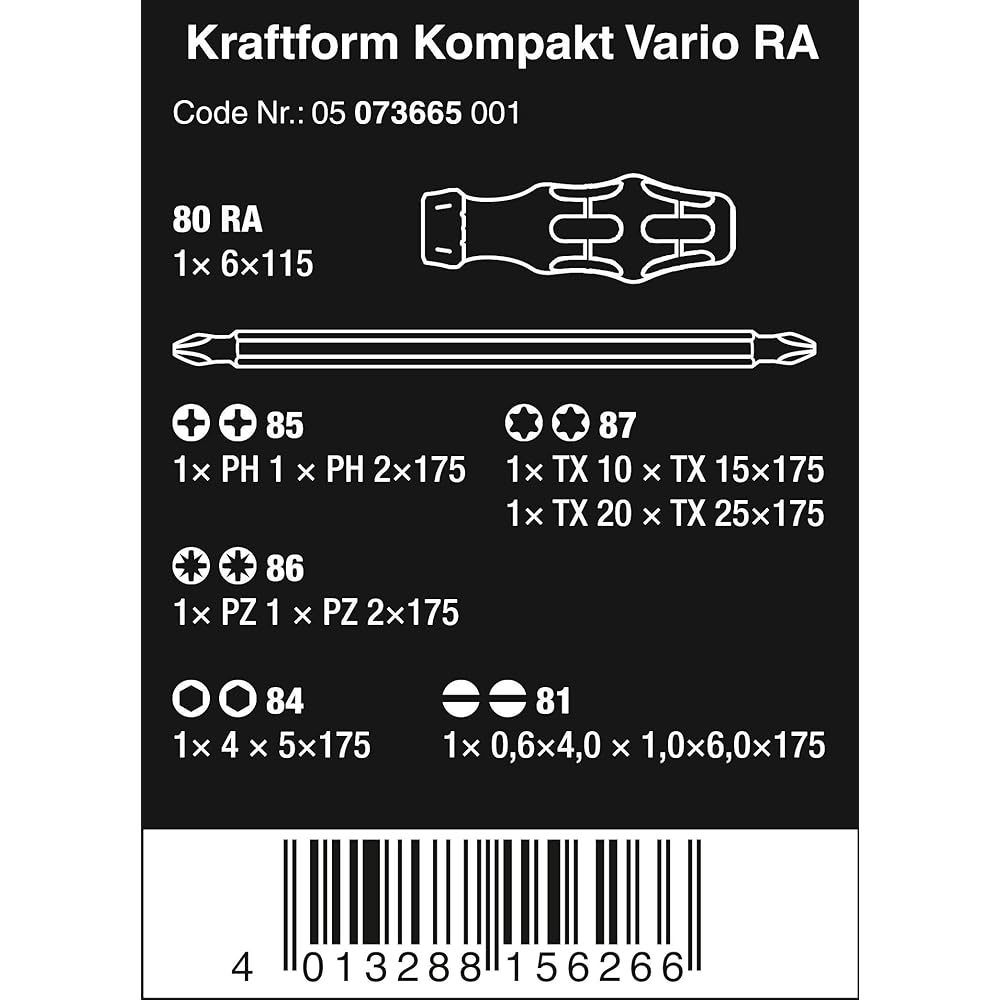 Wera 05073665001 | Tool Set Kraftform Kompakt Vario RA Blister Pack 7 Pieces [Regular Japanese Import Product]