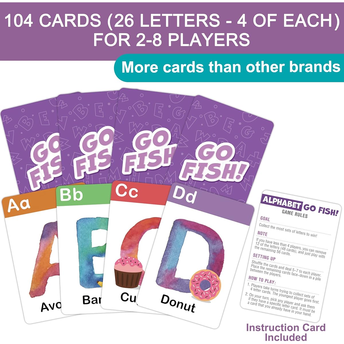 BenBen Go Fish Card Game for Kids 104 Cards (ABC Flash Cards)
