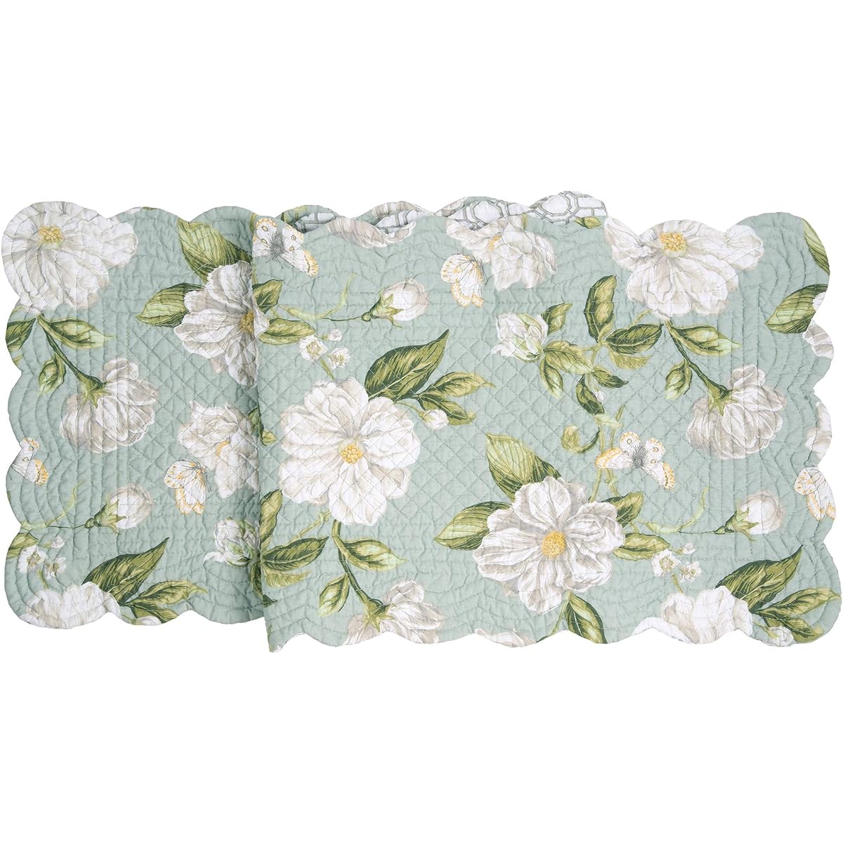 C&F Home Colonial Williamsburg Magnolia Garden Cotton Quilt Table Runner Green and White Floral Cotton 14x51" Machine Washable Cotton Quilt Table Linen 14" x 51" White Gray Green Tan Yellow