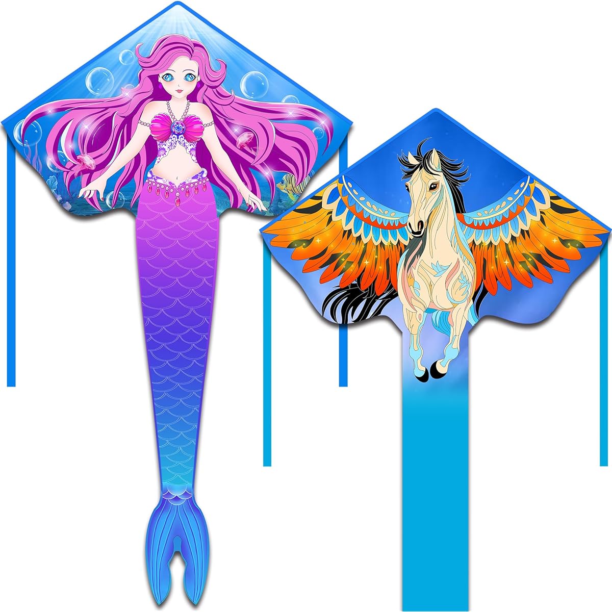 HONBO Large Mermaid Kite for Kids & Adults, Easy to Fly Delta Kite, Beginner Kite for Girls & Boys, Pegasus Beginner Kite for Kids, Octopus Kite