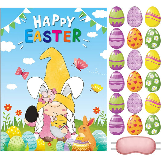 38 Pieces Cute Gnomes Poster for Kids with Blindfold and Stickers, Cute Gnomes Theme, Birthday Party Supplies, Cute Gnomes