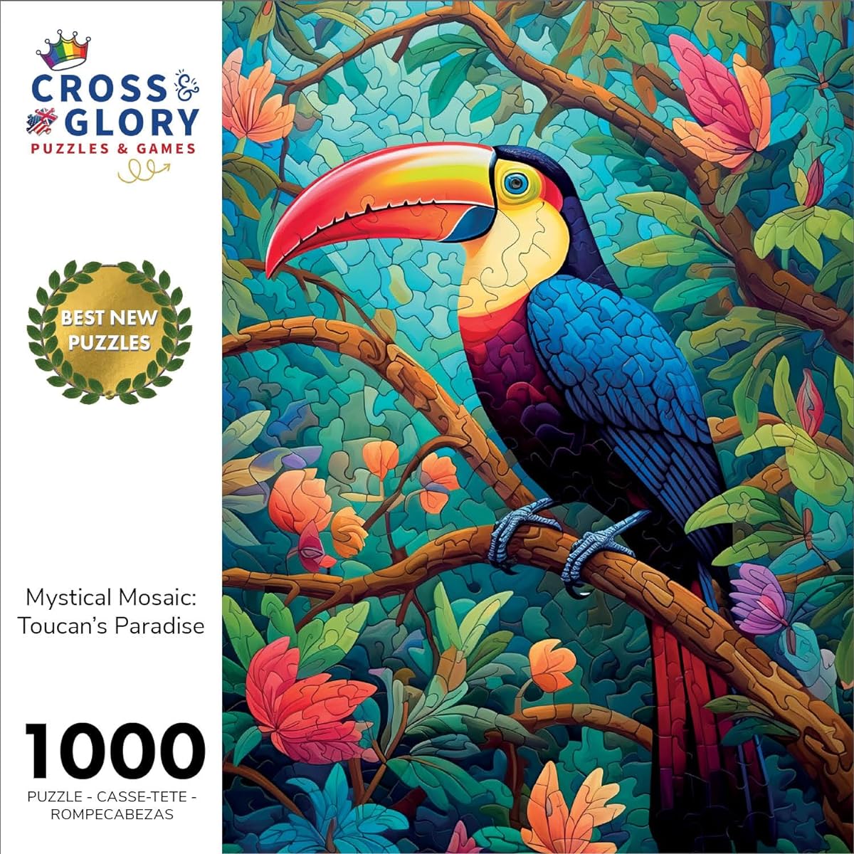 Cross & Glory Mystical Mosaic Toucan's Paradise Premium 1000 Piece Jigsaw Puzzle for Adults Eco-Friendly Vibrant Tropical Forest Art