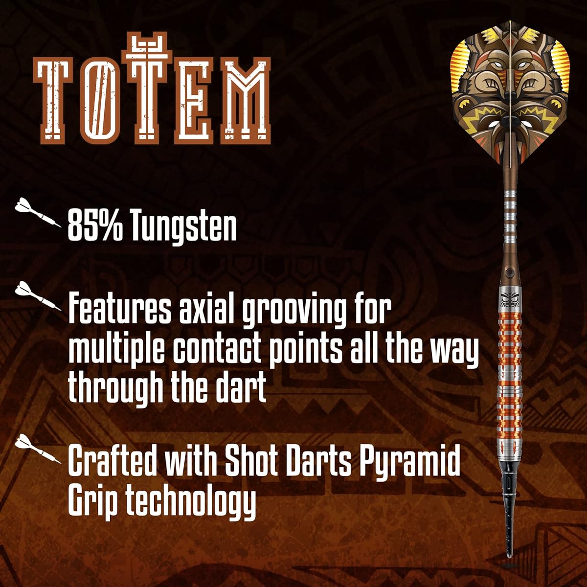 shot! Darts Totem 3 Soft Tip Dart Set Front Weight 85% Tungsten Barrel