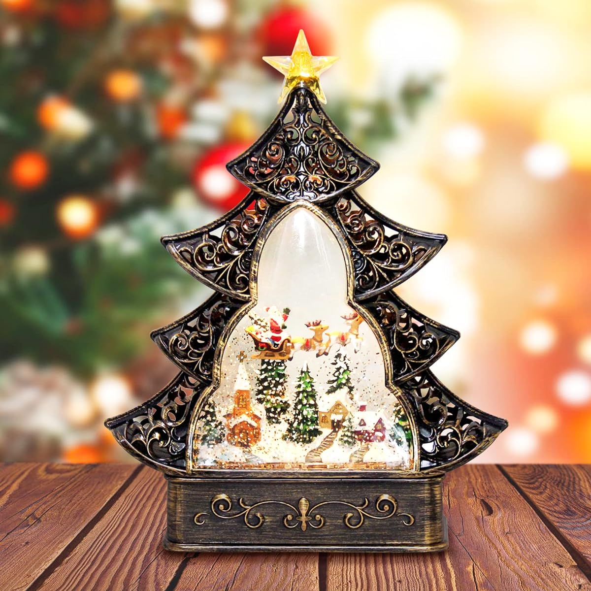 Tabletop Christmas Tree Style Water Ball: 12" Light Up Small Christmas Tree Water Lamp with Music USB or Batteries (Not Included) Operated LED Tree Lamp for Indoor or Outdoor Decoration