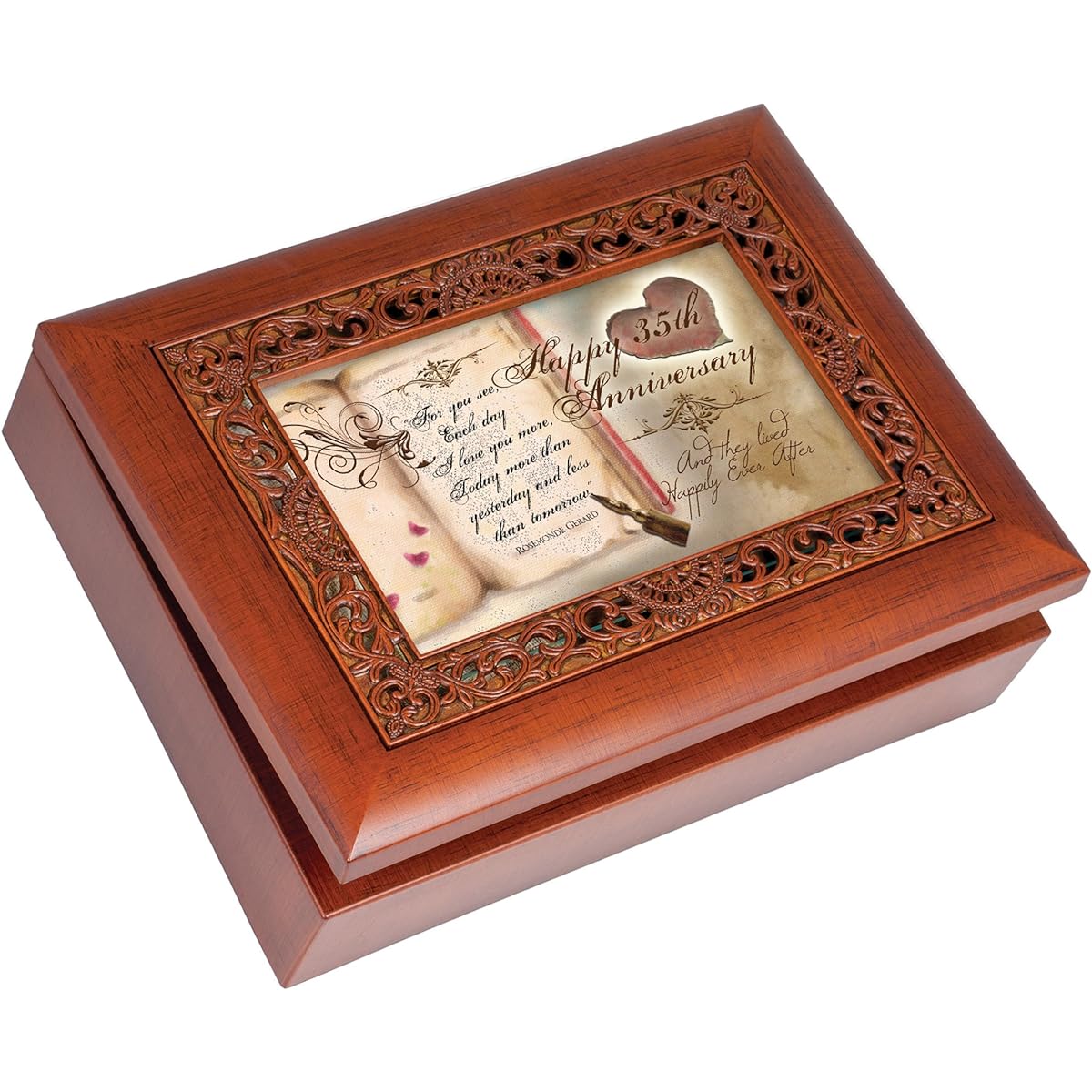 Cottage Garden Happy 35th Anniversary Wood Grain Inlay Jewelry Music Box You Light Up My Life