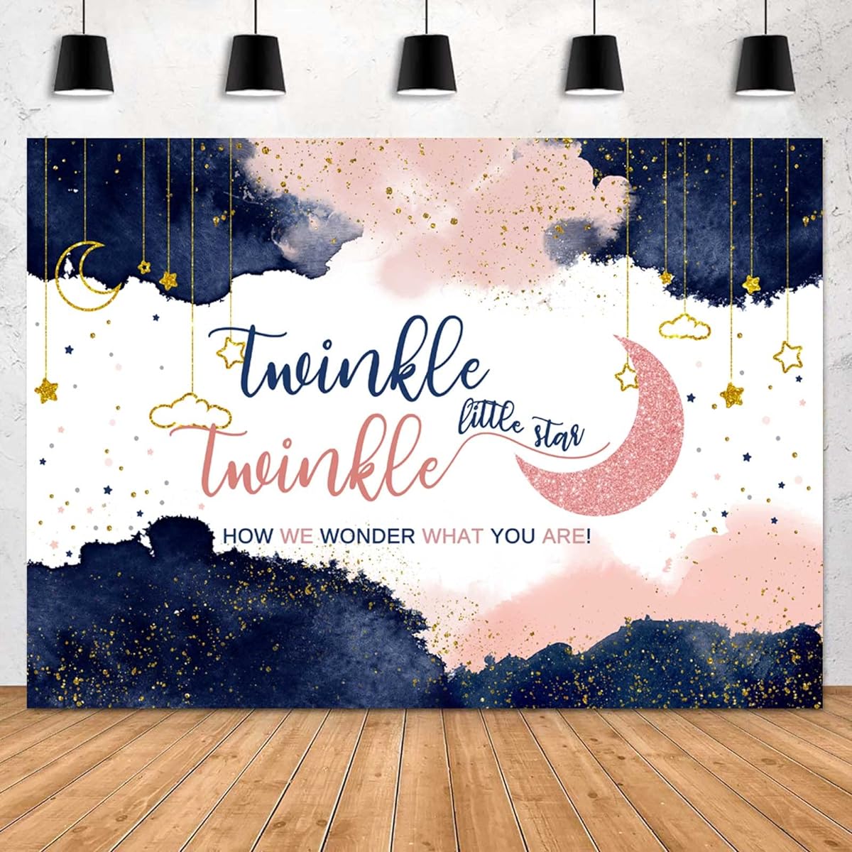 Sensfun Navy Blue Blush Pink Gender Reveal Backdrop Twinkle Twinkle Stars Baby Shower Party Decoration Rose Gold and Navy Pregnancy Surprise Backdrop for Photo Booth 8x6ft