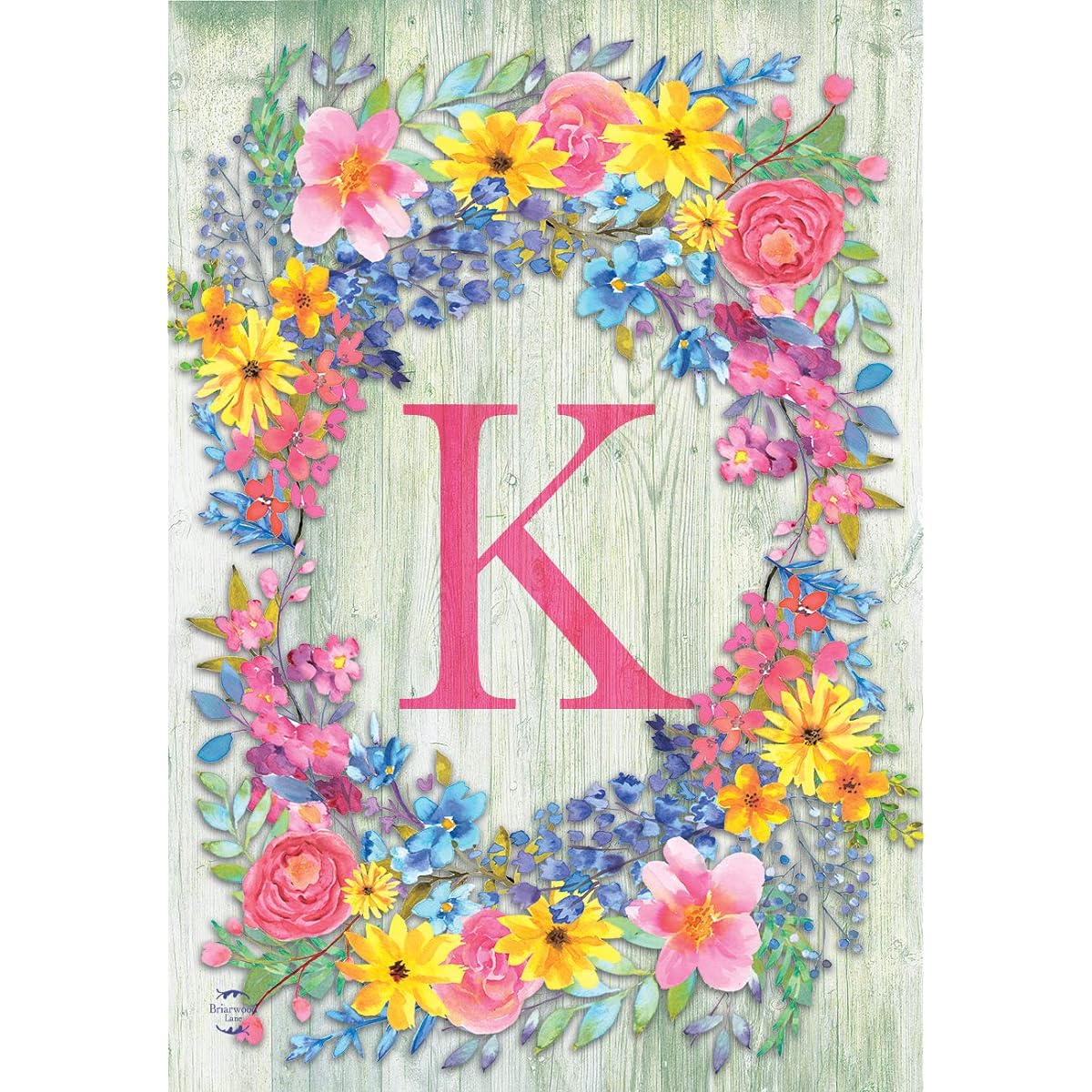 Spring Monogram Letter K Garden Flag Floral Wreath Briarwood Lane 18" x 12.5"
