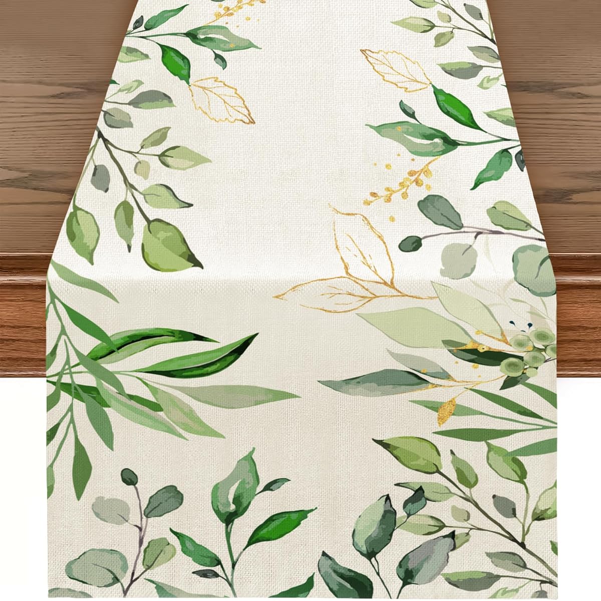RUSPEPA Table Runner Leaf Linen Table Runner for Spring Kitchen Dining Decor Party Table - 13 x 72 Inch - Leaf, TR1372-SP-YZ