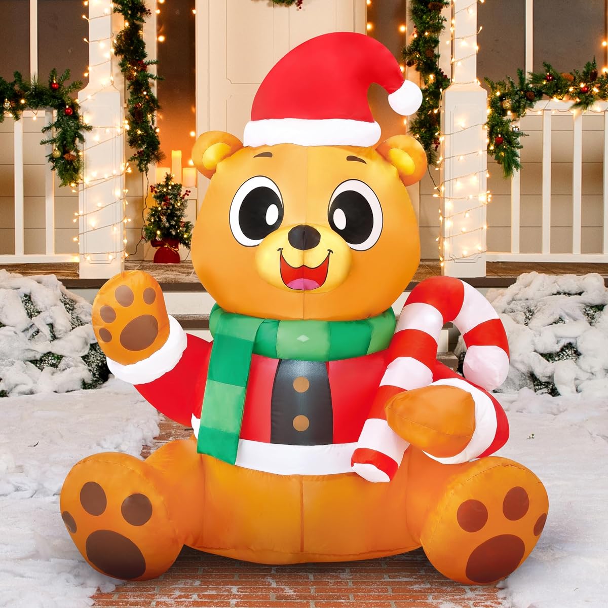 Joiedomi 5ft Inflatable Brown Bear Decoration Blow Up Bear with Built-in LED for Indoor Outdoor Yard Garden Lawn Decoration
