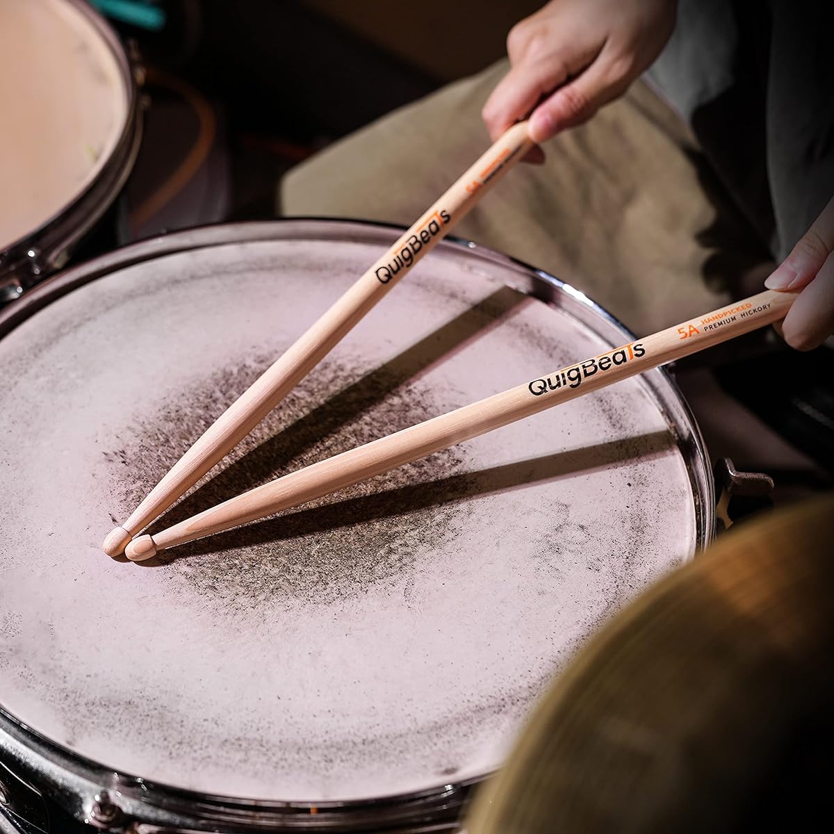QuigBeats Drumsticks Premium Hickory 5A Drumsticks Pitch Match Drum Sticks for Adults & Kids 5A 1 Pair - A