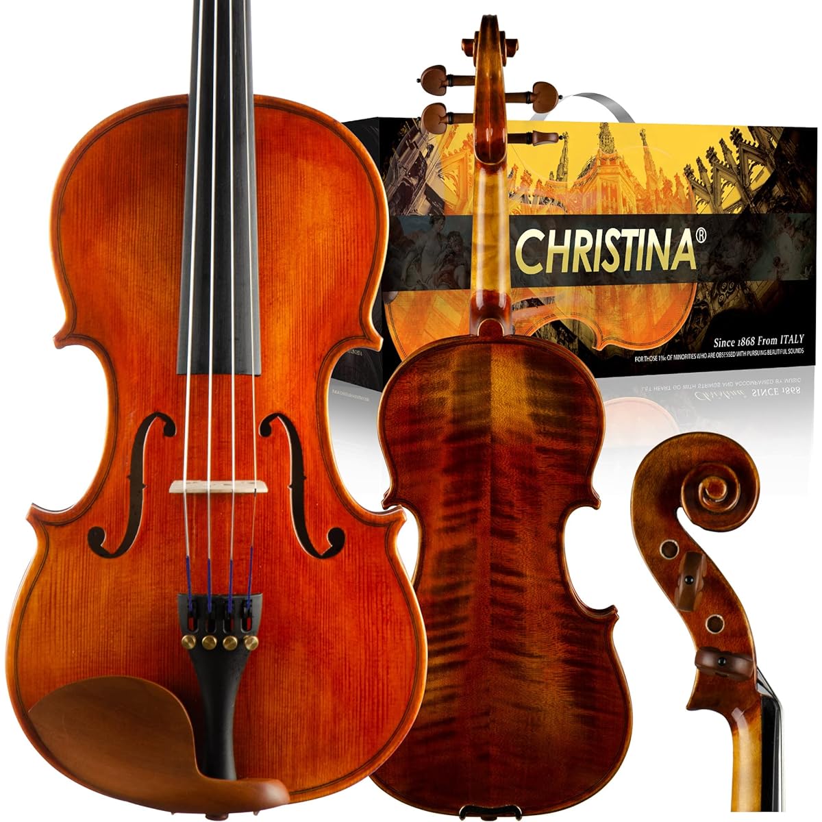 CHRISTINA CESHI 4/4 Full Size Violin Set, Suitable for Beginner Adults, Comes with Hard Case, Rosin, Shoulder Rest, Bow, Tuner and Extra Strings (CESHI-4/4)