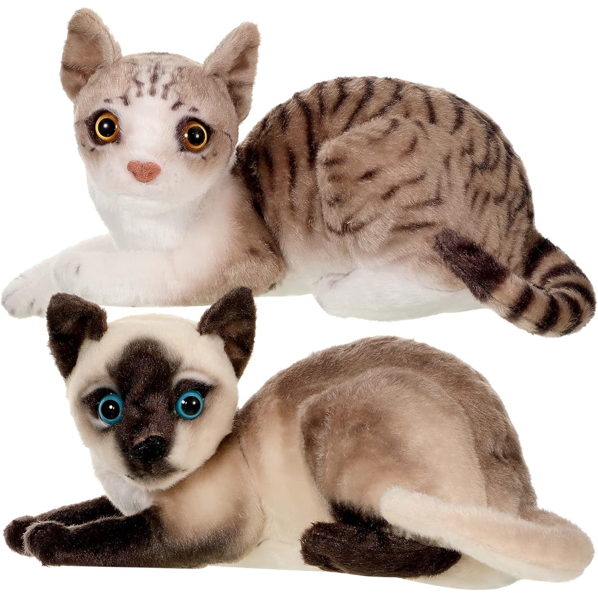 Woanger Siamese Cat Plush Toys 2 Pack 12 Inch Realistic Stuffed Grey Short Hair Toy Cat - 2 Styles