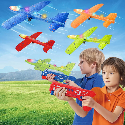 4 Pack Airplane Launcher Toy 12.6 Inch LED Foam Glider Toys for Boys Two Flight Modes Catapult Plane Outdoor Toys Birthday Gifts for 4 5 6 7 8 9 10 11 12 Year Old Boys Outdoor Flying Toys for Boys Kids