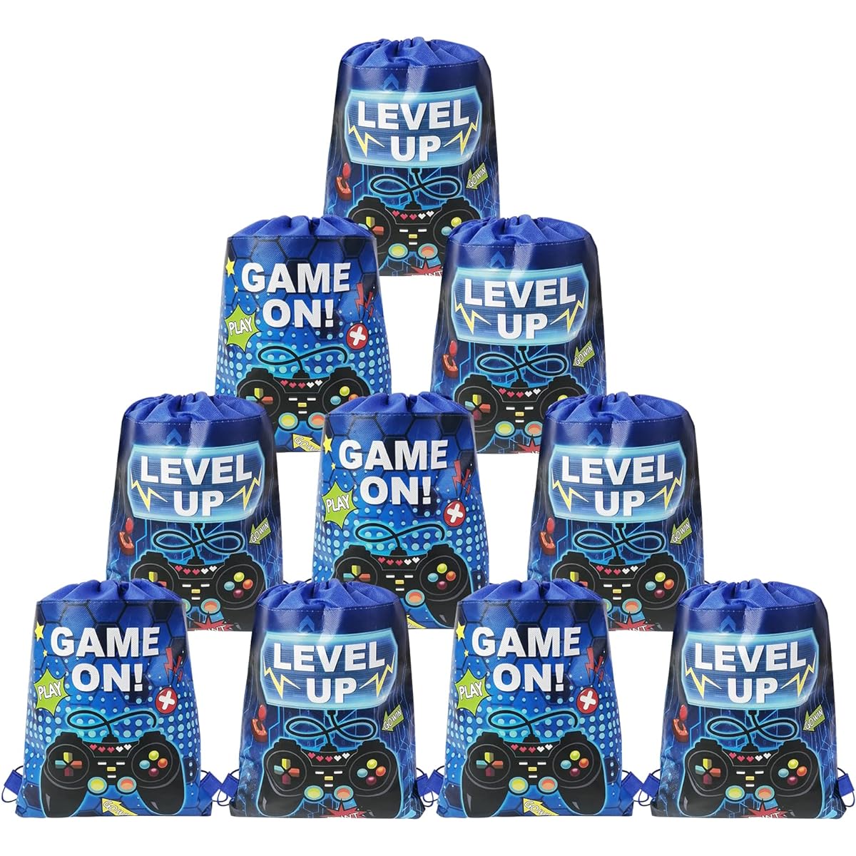 Cieovo 12 Pack Video Game Party Favors Gift Drawstring Bags Video Game Backpacks Video Game Game Theme for Kids Boys Teens Adults Birthday Baby Shower Party Decoration Supplies