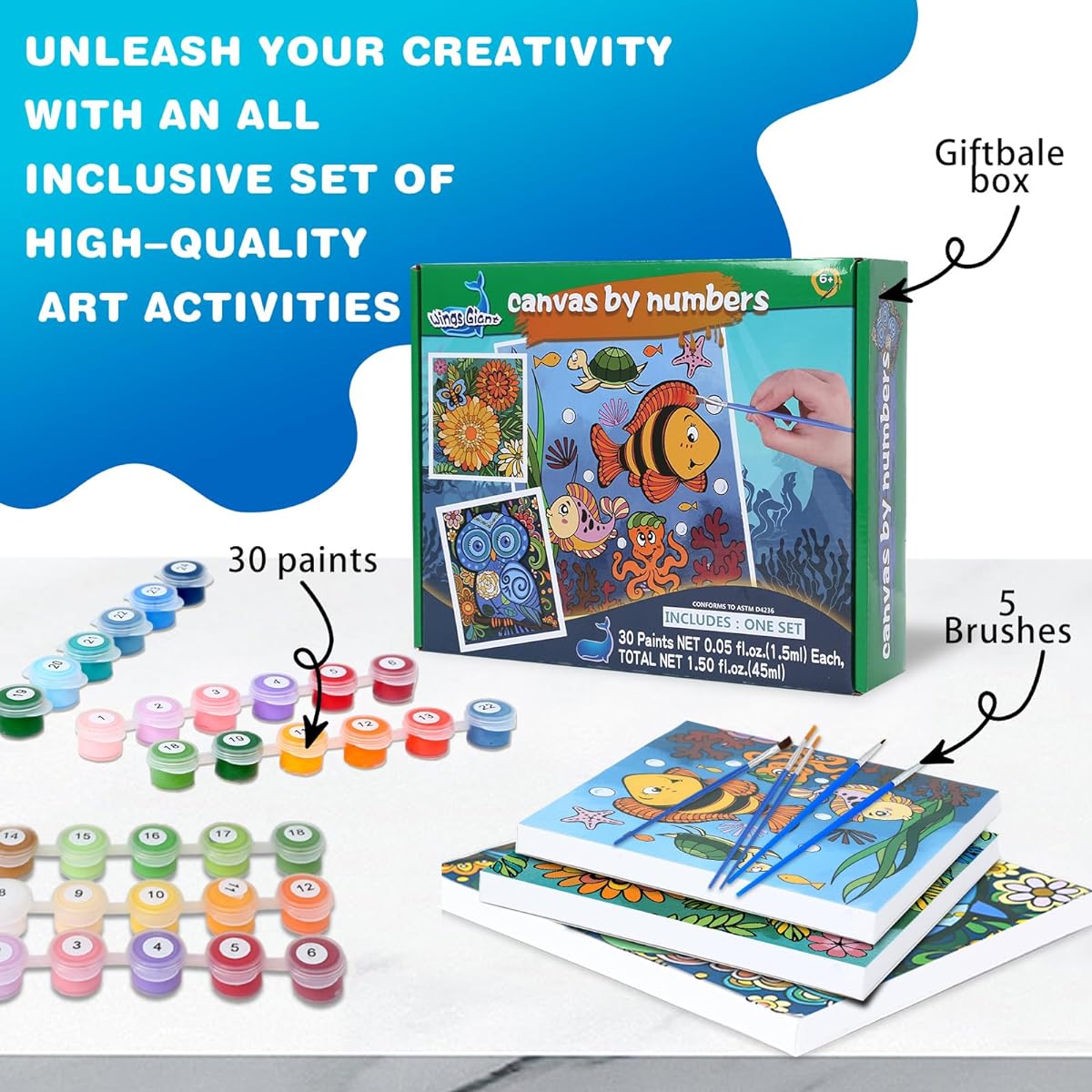 Paint by Numbers Kits for Kids and Adults - Art Supplies for Kids Ages 6-12 - Painting Kits for Kids - Crafts and Fun - Summer Activities - Acrylic Paint Set - Canvas Paint Kit - Includes Pre-painted Canvas