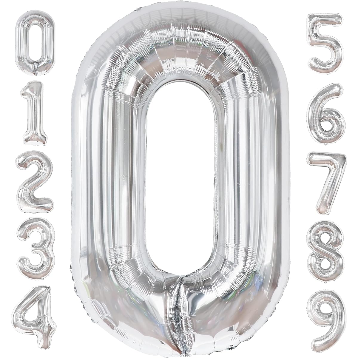 KatchOn 50 inch Silver Number 0 Balloons, Mylar 0 Number Balloons, Silver 0 Balloons, Party Decorations, Silver 0 Balloons, Silver 0 Pieces, for Birthday Parties, Anniversary Decorations