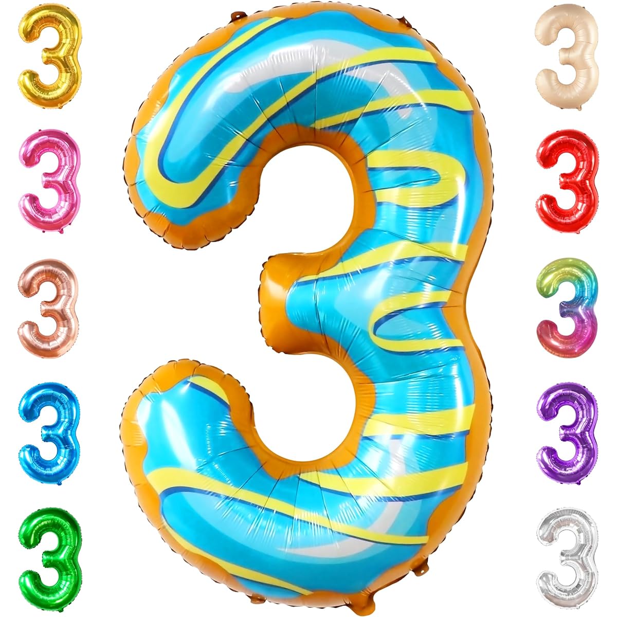 KatchOn Large Donut Number 3 Balloons - 40 Inch Number 3 Donut Balloons | Donut Birthday Party Decorations | Donut Number Balloons Donut Party Decorations | Donut Growing Up Party Decorations for Girls