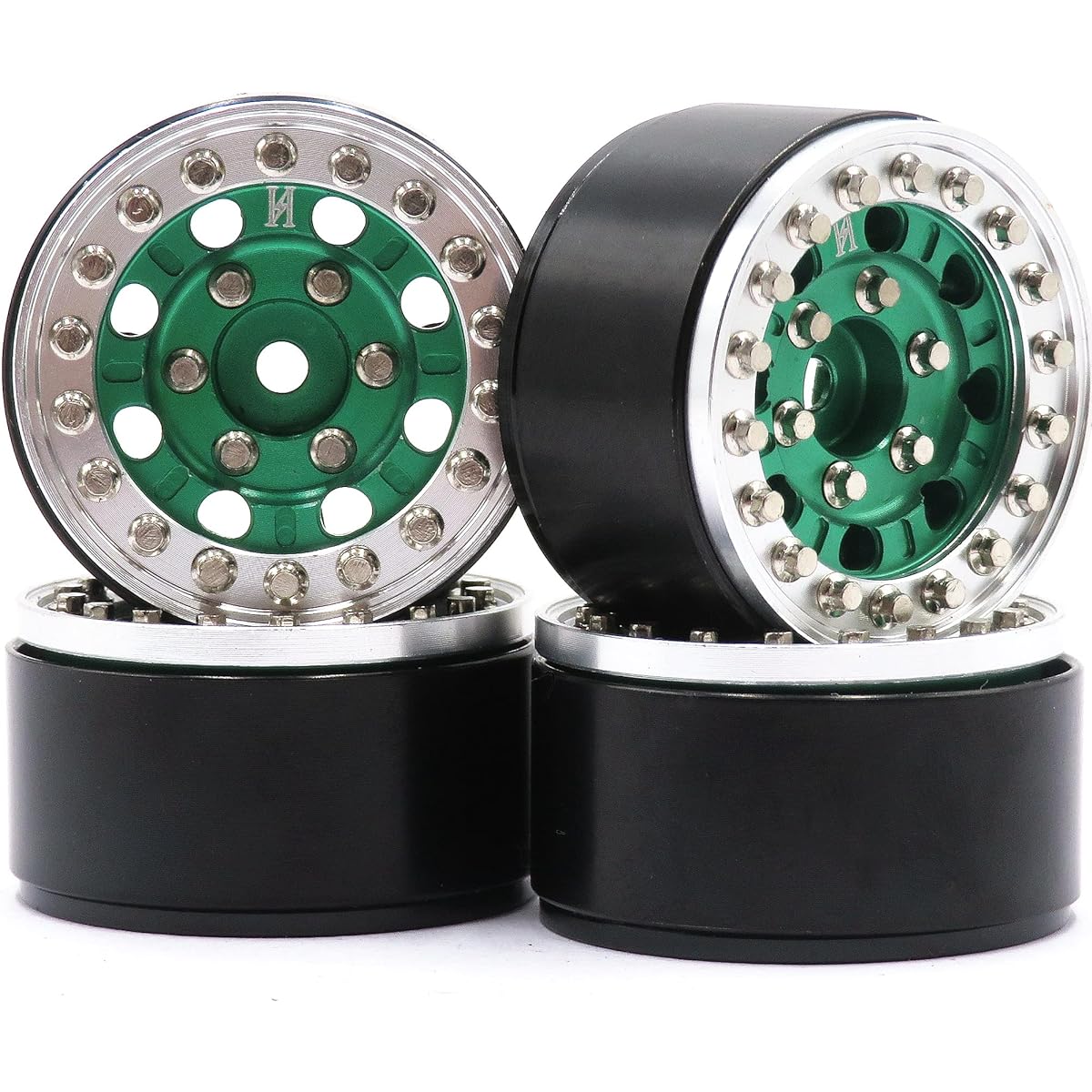 4 Pieces RC SCX24 Wheel 1.0 Beadlock Wheel Rim Weight 22g/Wheel Silver Color for RC SCX24 1/24 Crawler