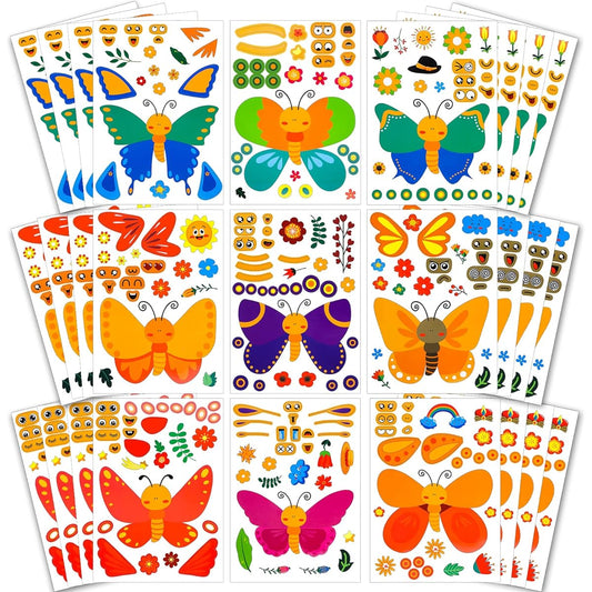 36pcs Butterfly Make Your Own Stickers for Kids Butterfly Make Face Stickers for Kids Party Activities School Class Gifts Birthday Party Favors (Butterfly)