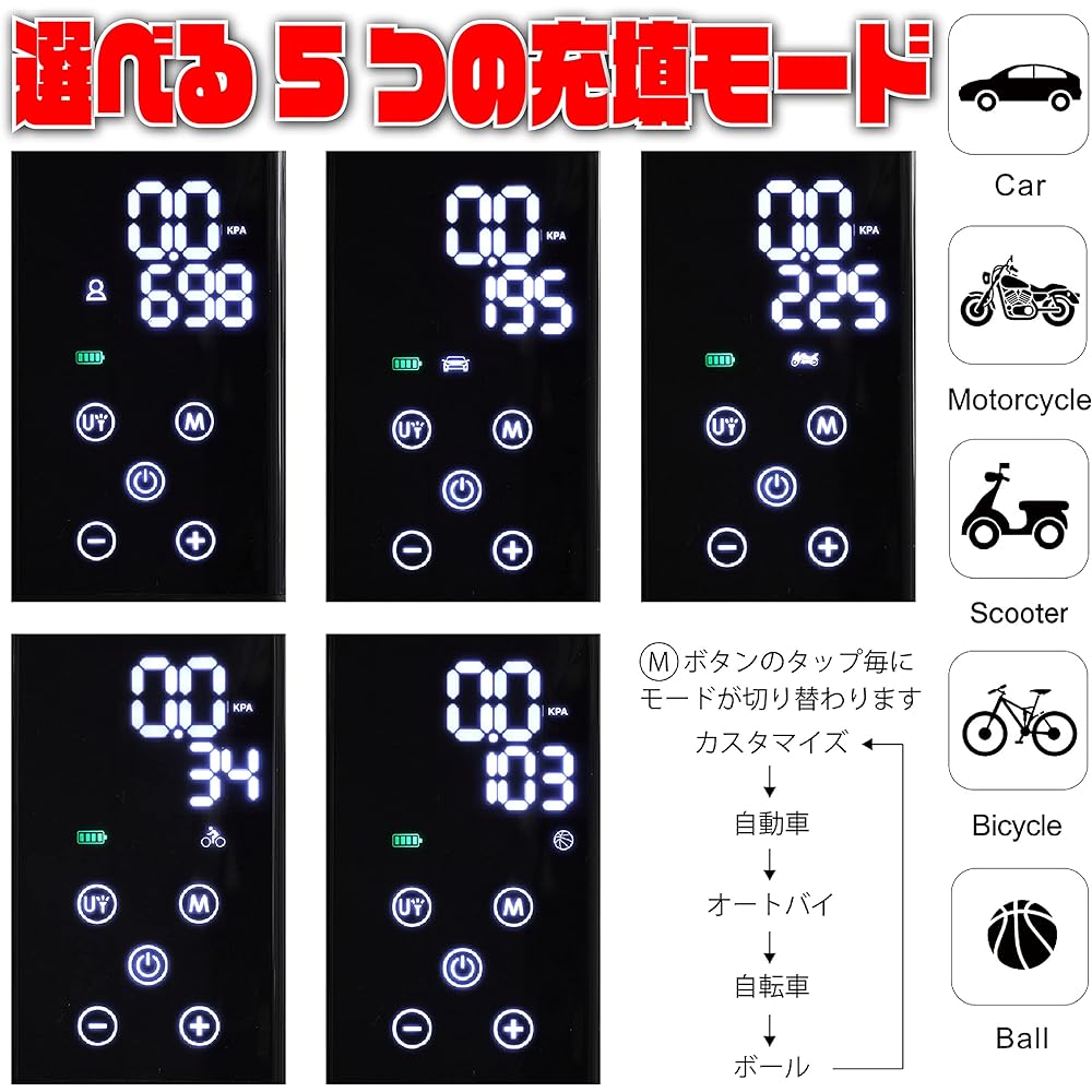 Kijima Bike Air Pump Electric Smart Air Pump Basic Set Car Bicycle Ball Compact 2000mah/7.4V Max 150PSI TypeC Charging JP01 302-3221