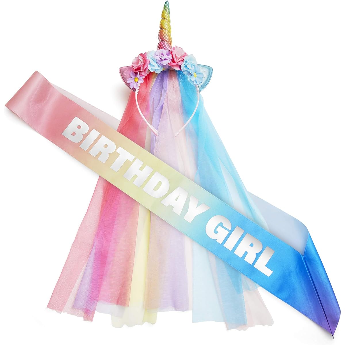 Unicorn Birthday Decorations For Girls - Birthday Sash and Unicorn Hat - Rainbow Unicorn Party Supplies