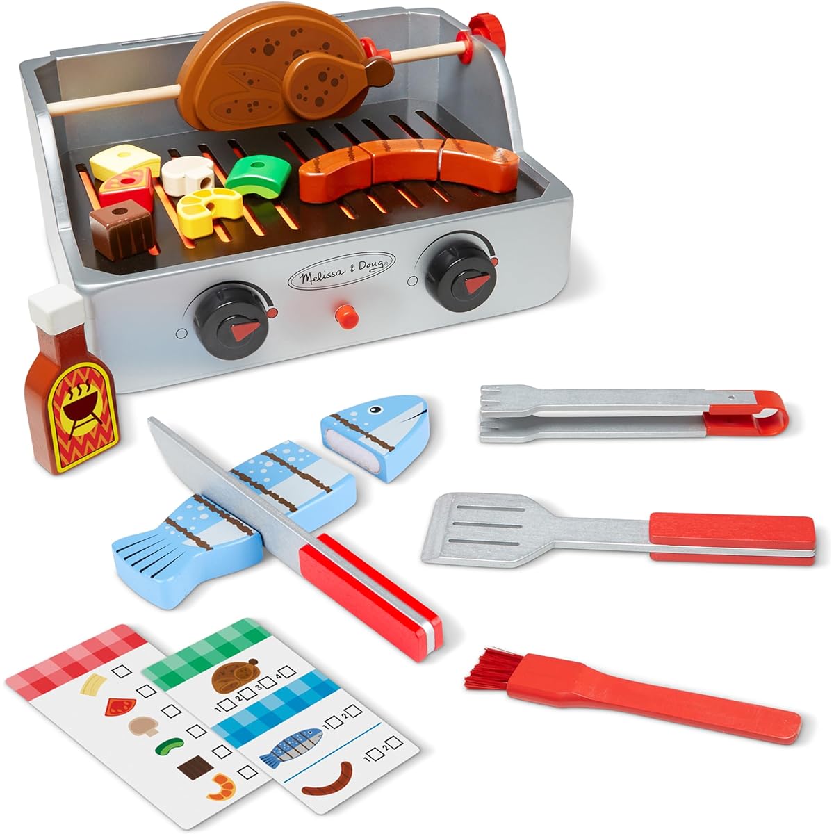 Melissa & Doug BBQ Cooking and Grilling Wood BBQ Play Food Set (24 Pieces)