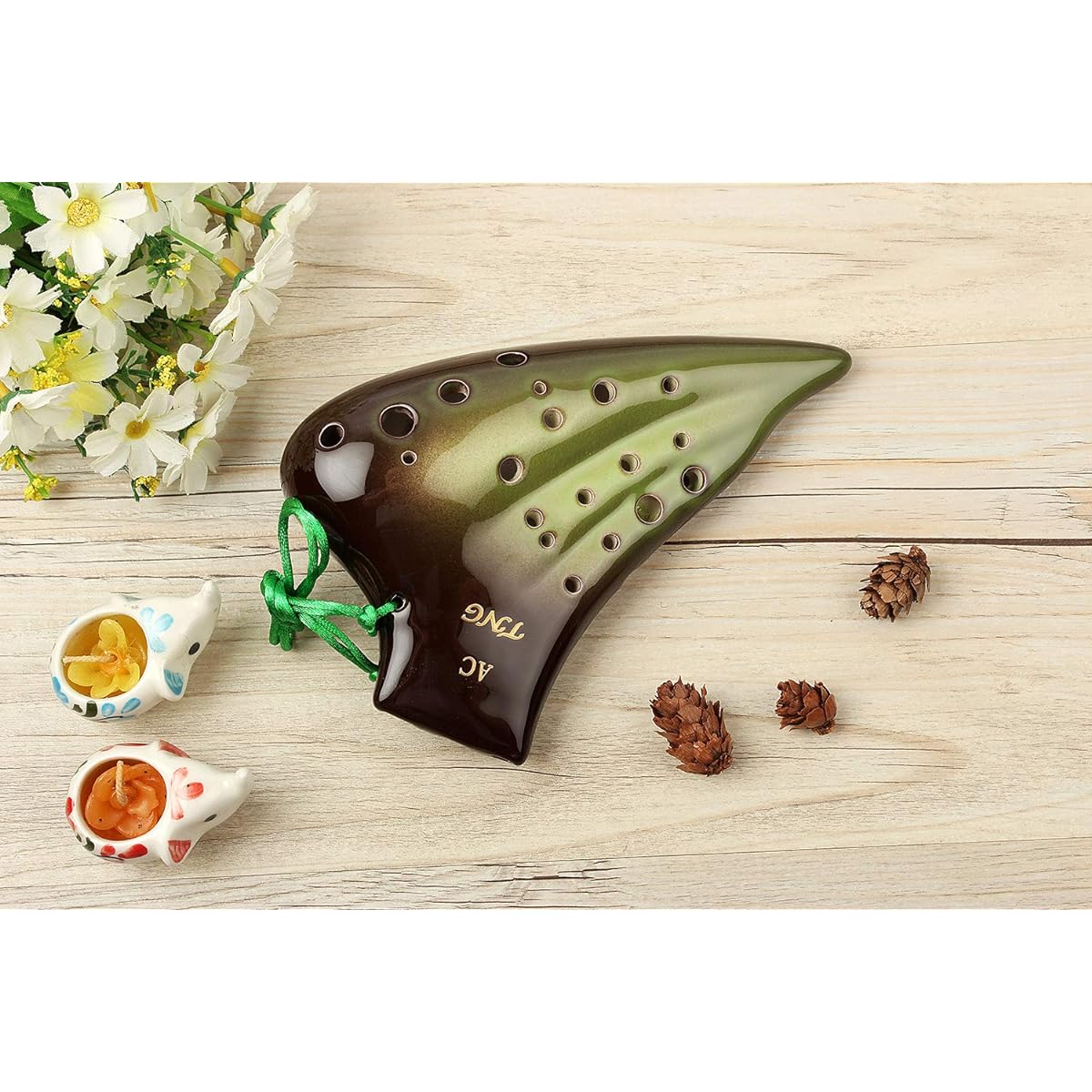 TNG Ocarina Musical Instrument [Triple/Alto/Gradient Green] C Tone AC Multiple Tubes (Dedicated Case Included) Ocarina Glaze Finish Pipe Blowing Green Yellow