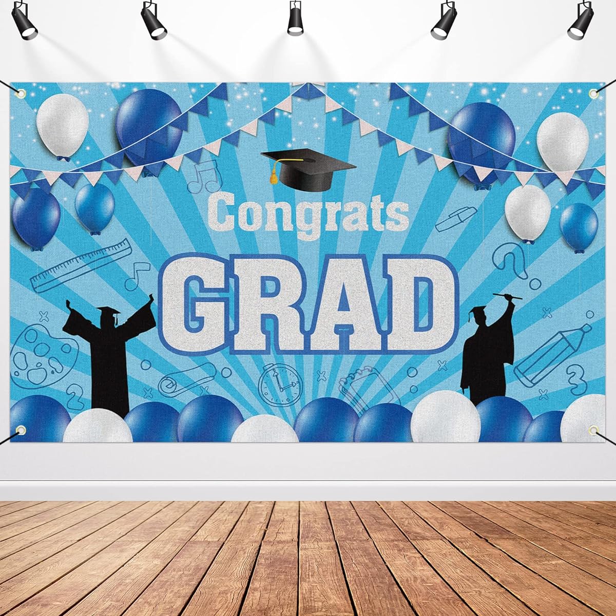 2023 Graduation Party Backdrop Banner 71"x43" High School and College White and Blue Graduation Party Decorations Supplies for Indoor/Outdoor/Yard Backdrop/Photo Booth Props