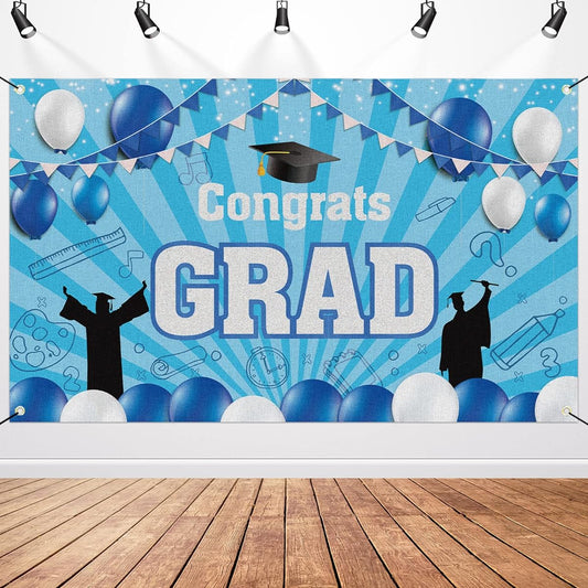 2023 Graduation Party Backdrop Banner 71"x43" High School and College White and Blue Graduation Party Decorations Supplies for Indoor/Outdoor/Yard Backdrop/Photo Booth Props