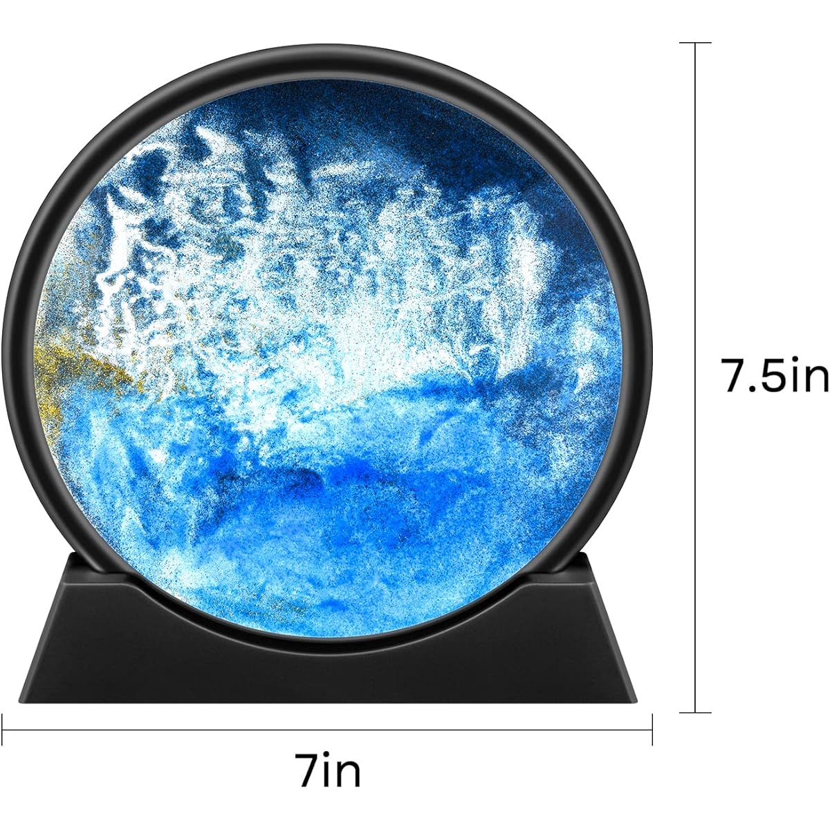 Morcheiong Moving Sand Art Picture Deep Sea Blue 3D Round Glass Flowing Sand Decor for Desktop Office Home (7 inch Blue)