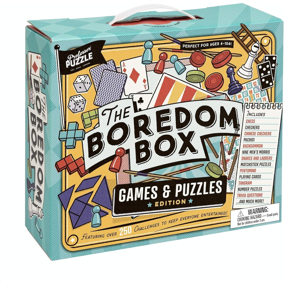 Professor Puzzle The Boredom Box – Large Game & Puzzle Set – Over 250 Activities from Classic Board Games to Lateral Thinking Puzzles