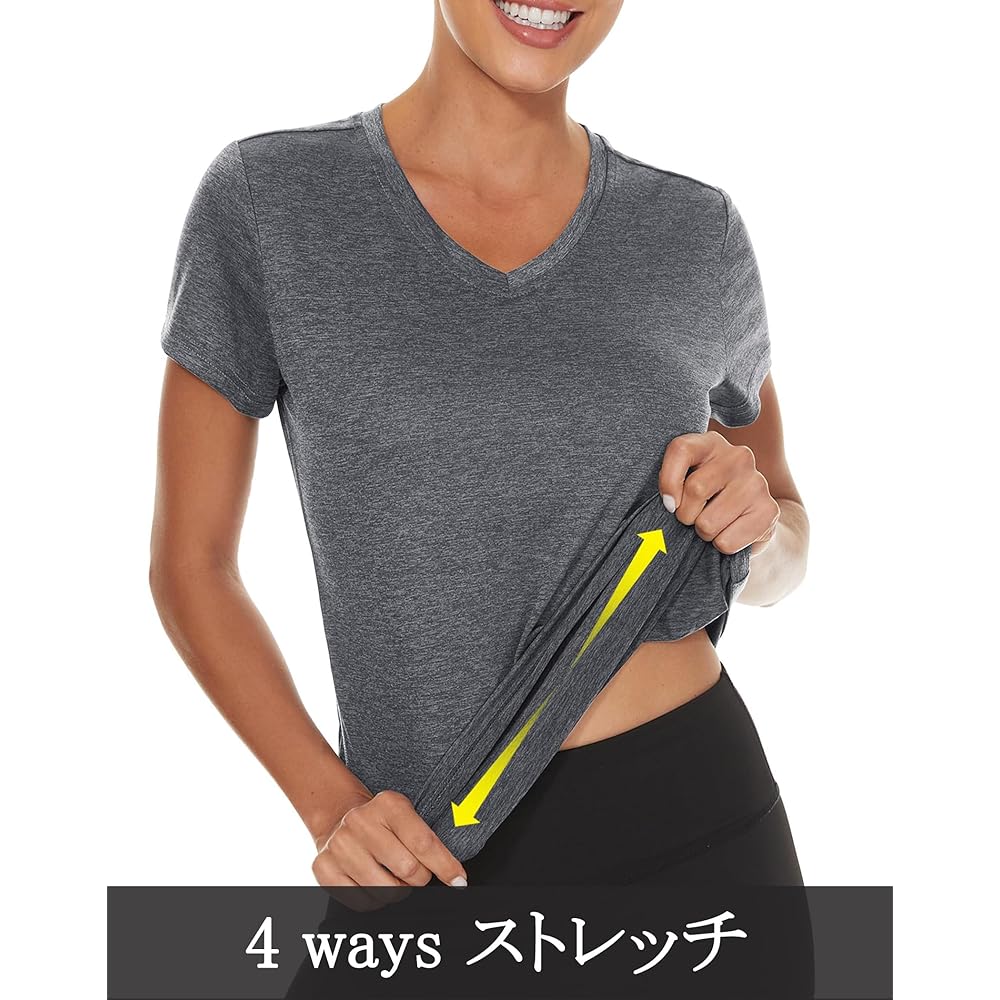 [TACVASEN] Women's T-Shirt, Short Sleeve, V-Neck, Sweat Absorbent, Quick Drying, Sweatshirt, Stretch Sportswear, Plain, Breathable, Training, Running Wear, Summer, Thin