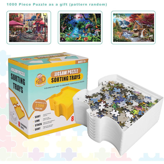 8 Stackable Puzzle Sorting Trays - 1000 Piece Puzzles - Organize Puzzles Up to 1500 Pieces (White)