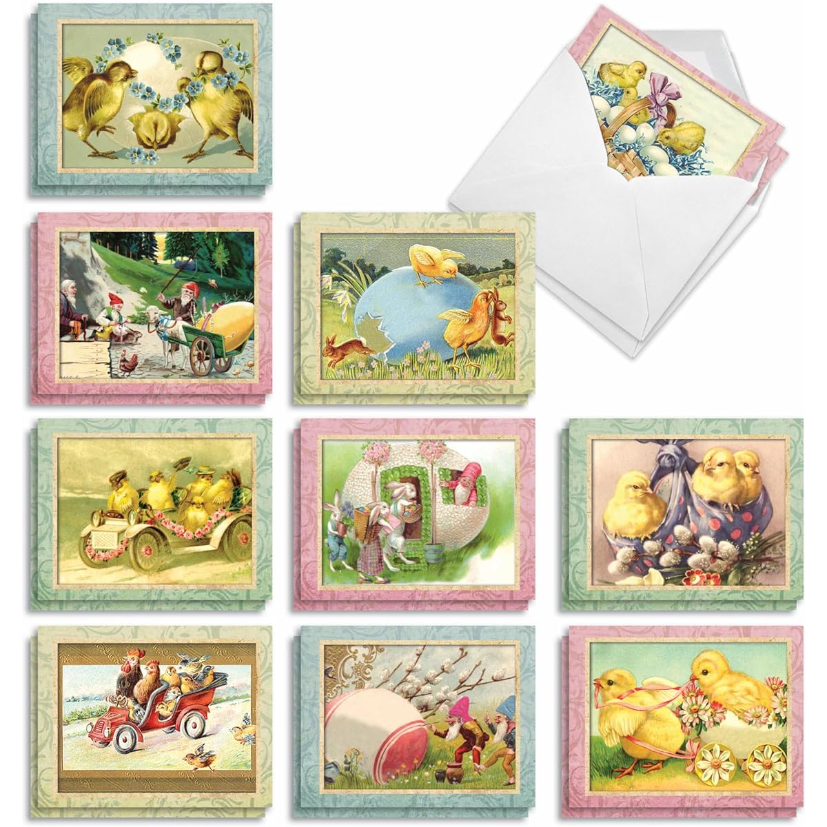The Best Card Company Spring Chick - Assorted Box of 20 All Occasion Note Cards with Envelopes (4 x 5.12 inches) - Retro Spring Images AM3196OCB-B2x10