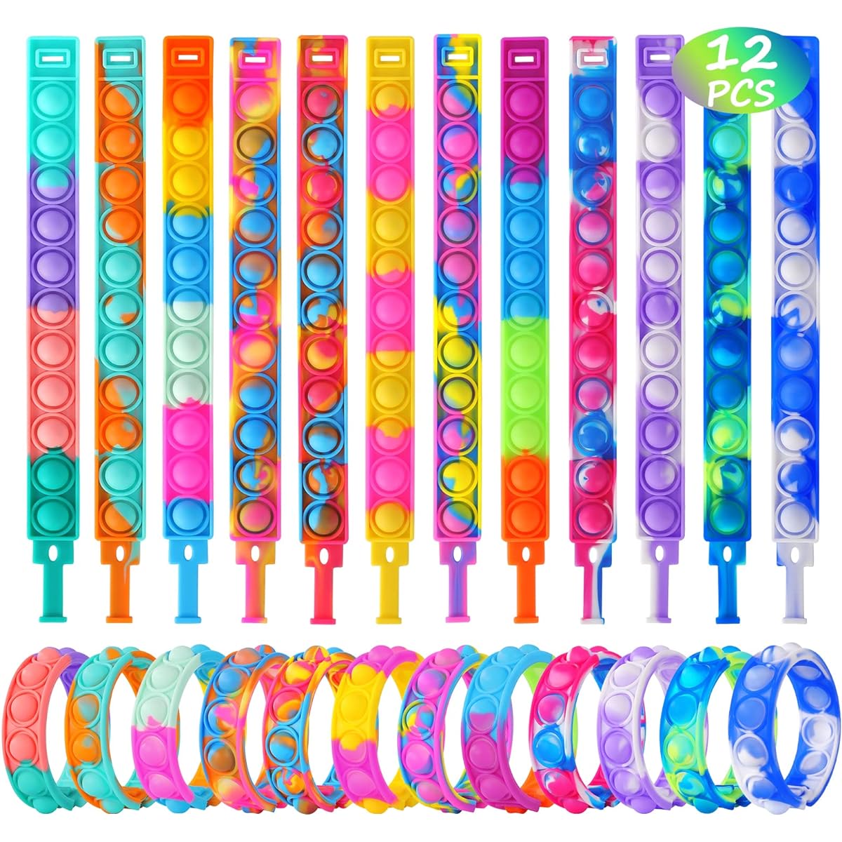 Fidget Toys Pop Fidget Toys Party Favors 4-8 12pcs Fidget Pop Bracelets for Kids Toddlers Toys Stress Pop Bubbles Fidget Sensory Toys for Children Boys Girls Classroom Prizes Toys