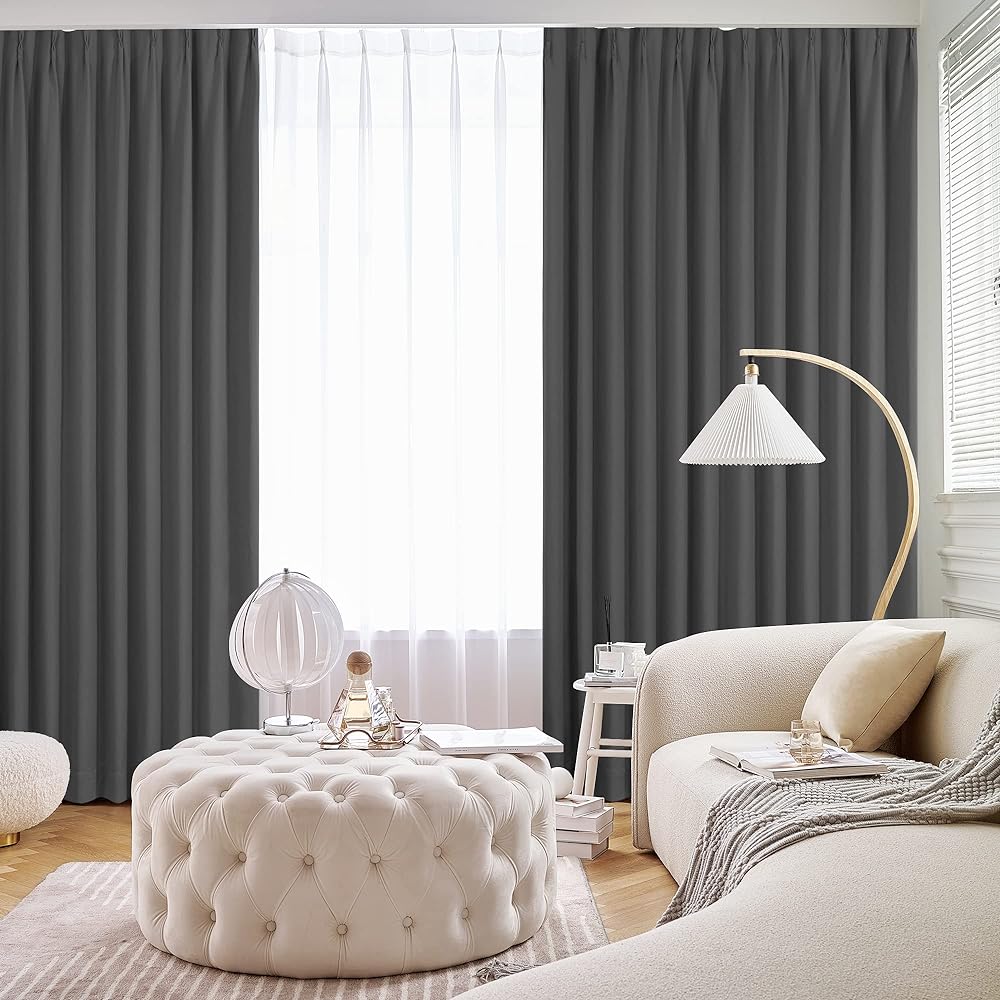 Deconovo 1st Grade Blackout Curtains, Drape Curtains, Stylish, UV Protection, Insulation, Cold Protection, Wide Range, Shape Memory Processing, Scandinavian, Energy Saving Measures, Day/Night Blindfold, 2 Pieces, Width 150cm Length 200cm, Gray