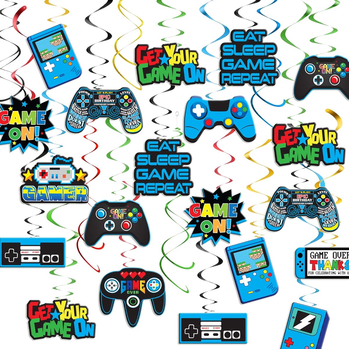 TMCCE Video Game Party Supplies Gamer Birthday Party Supplies Hanging Swirl Decorations Video Game Birthday Party Supplies Decorations for Boys 48pcs