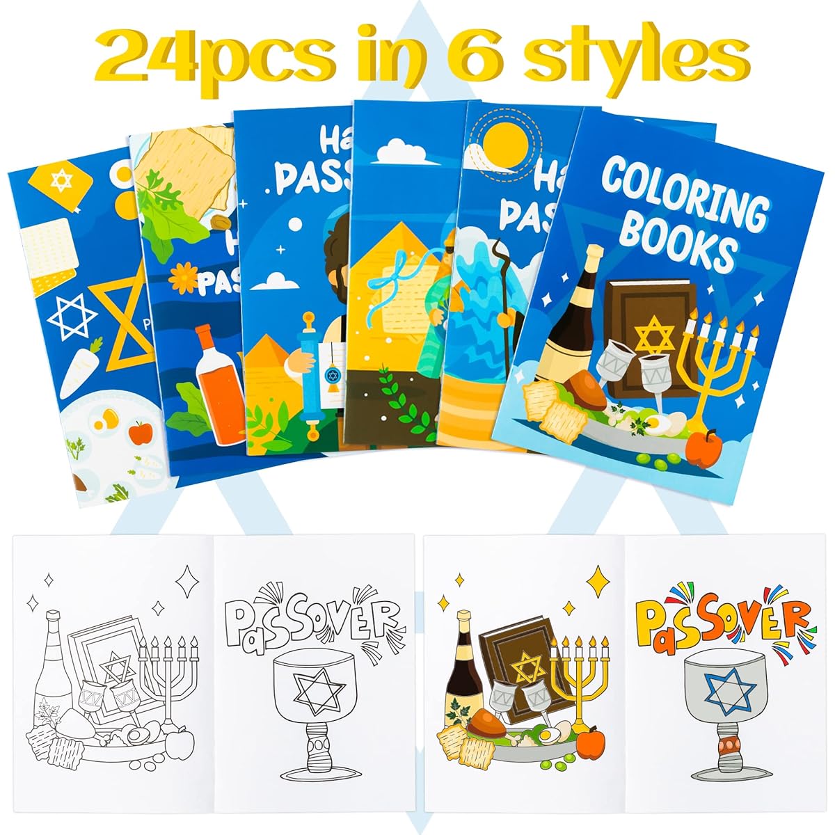 Dvbonike 24pcs Passover Coloring Book, Seder Candles, Light Scrolls, Hexagons, Communion, DIY Color-in-Paper Art, Drawing, Party Favors, Gifts, Home, School, Classroom, Activity Supplies, Kids